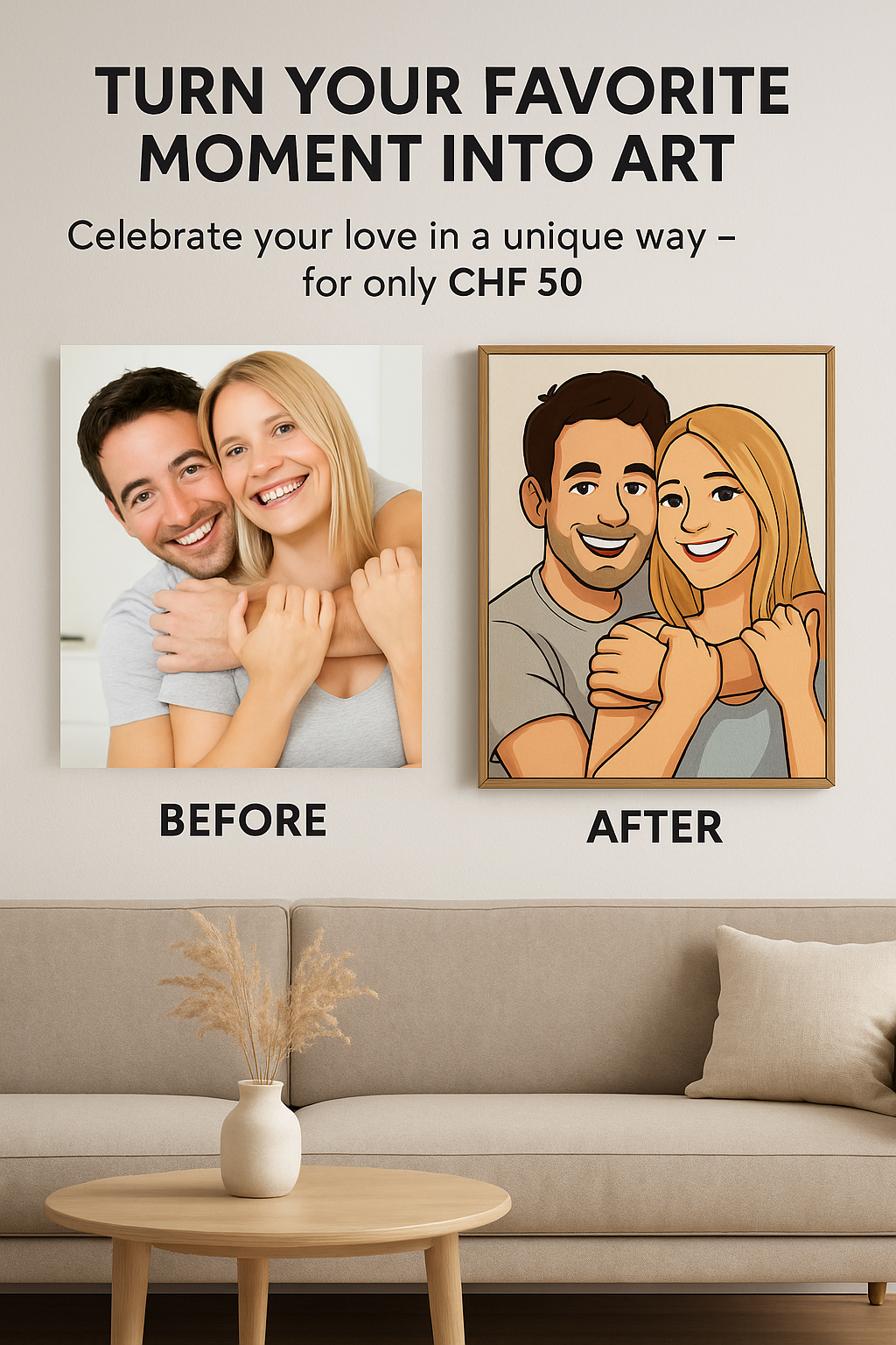 Vorher-Nachher-Bild im Cartoon-Stil